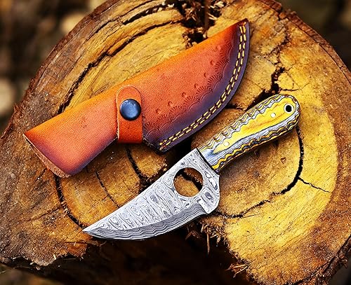Miniatura 4 de Ancilla Cuchillo de caza de Damasco hecho a mano - Cuchillo de camping EDC - Mini cuchillo de bolsillo de hoja fija - Cuchillo de espiga completa,