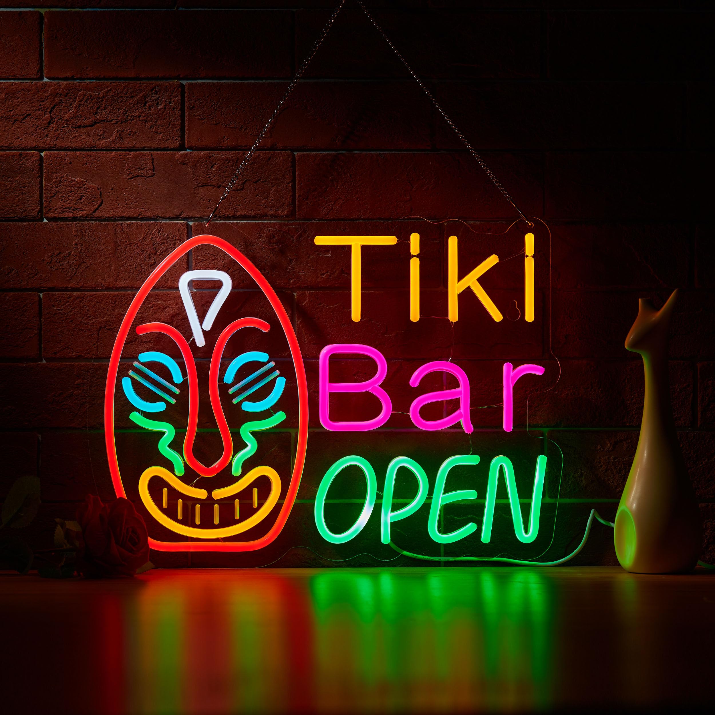 Roouneon Tiki Bar Open Neon Sign for Wall Décor with Dimmable