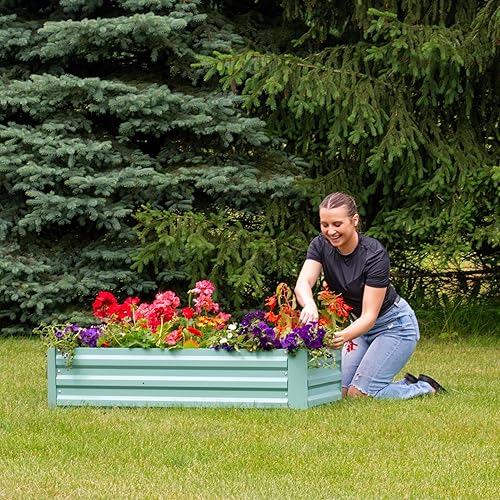 Miniatura 85 de Sunnydaze Cama de jardín de metal elevada de 11.75 pulgadas de alto, cama de jardín elevada galvanizada para exteriores para verduras y flores