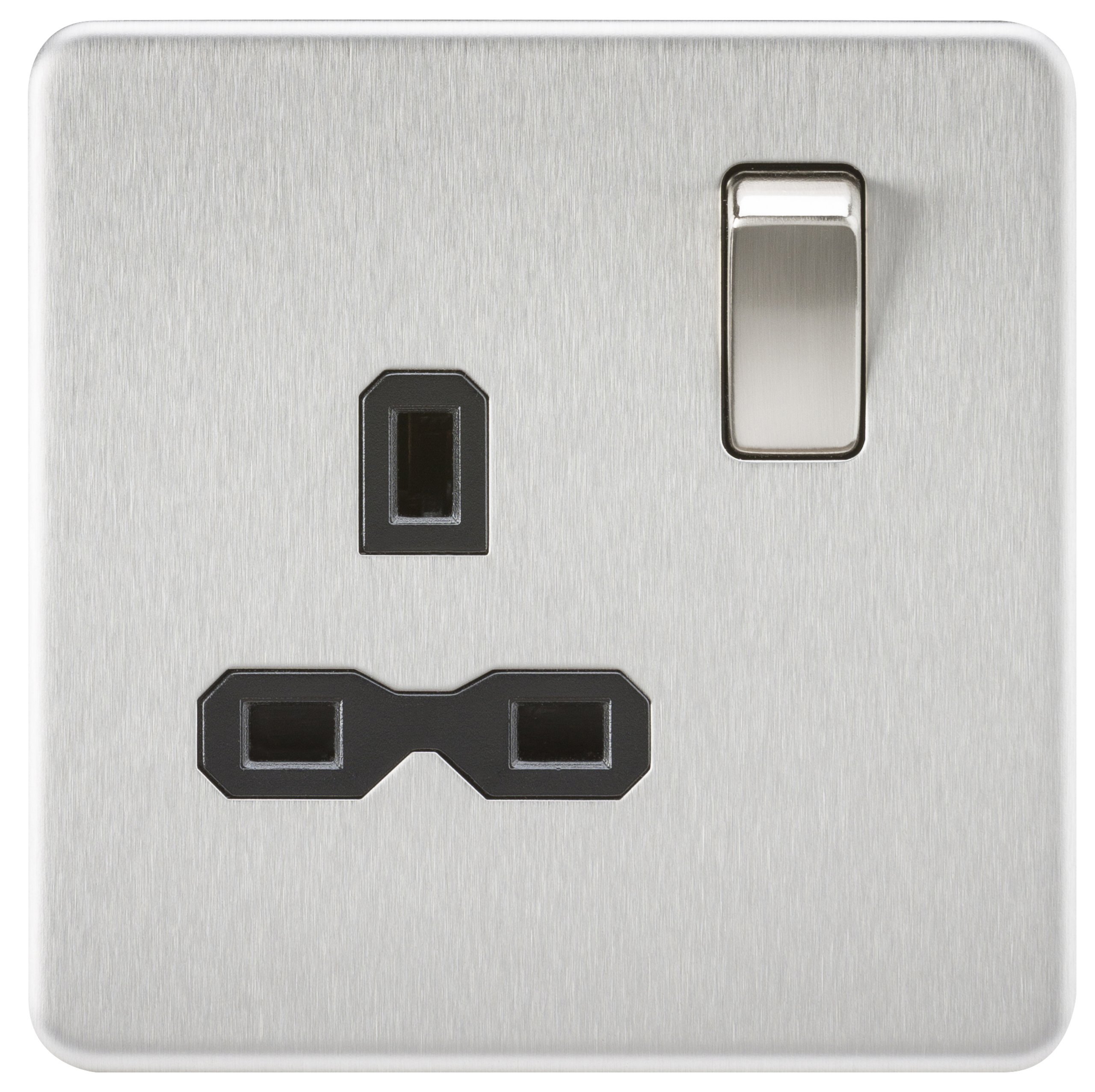Knightsbridge Brushed Chrome / Black Sfr7000bc Screwless 13A 1G Dp Switched Socket-Brushed Chrome, Silver