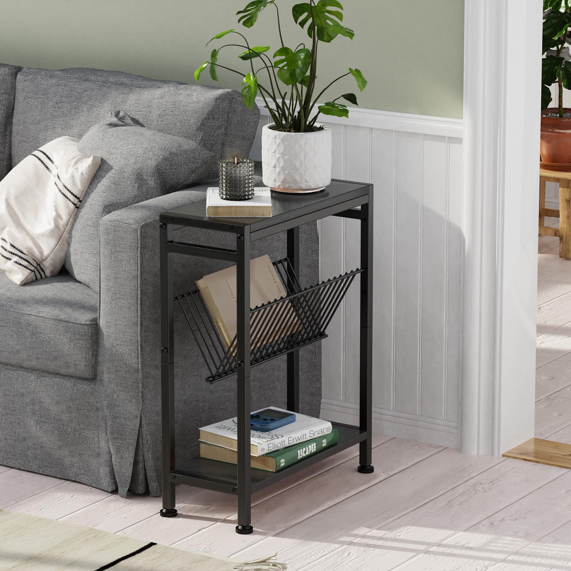 Tavolino laterale stretto, Comodino stretto con spazio di archiviazione tavolino da divano per spazi stretti piccolo tavolo soggiorno camera da letto cucina balcone 18x43x56.5cm