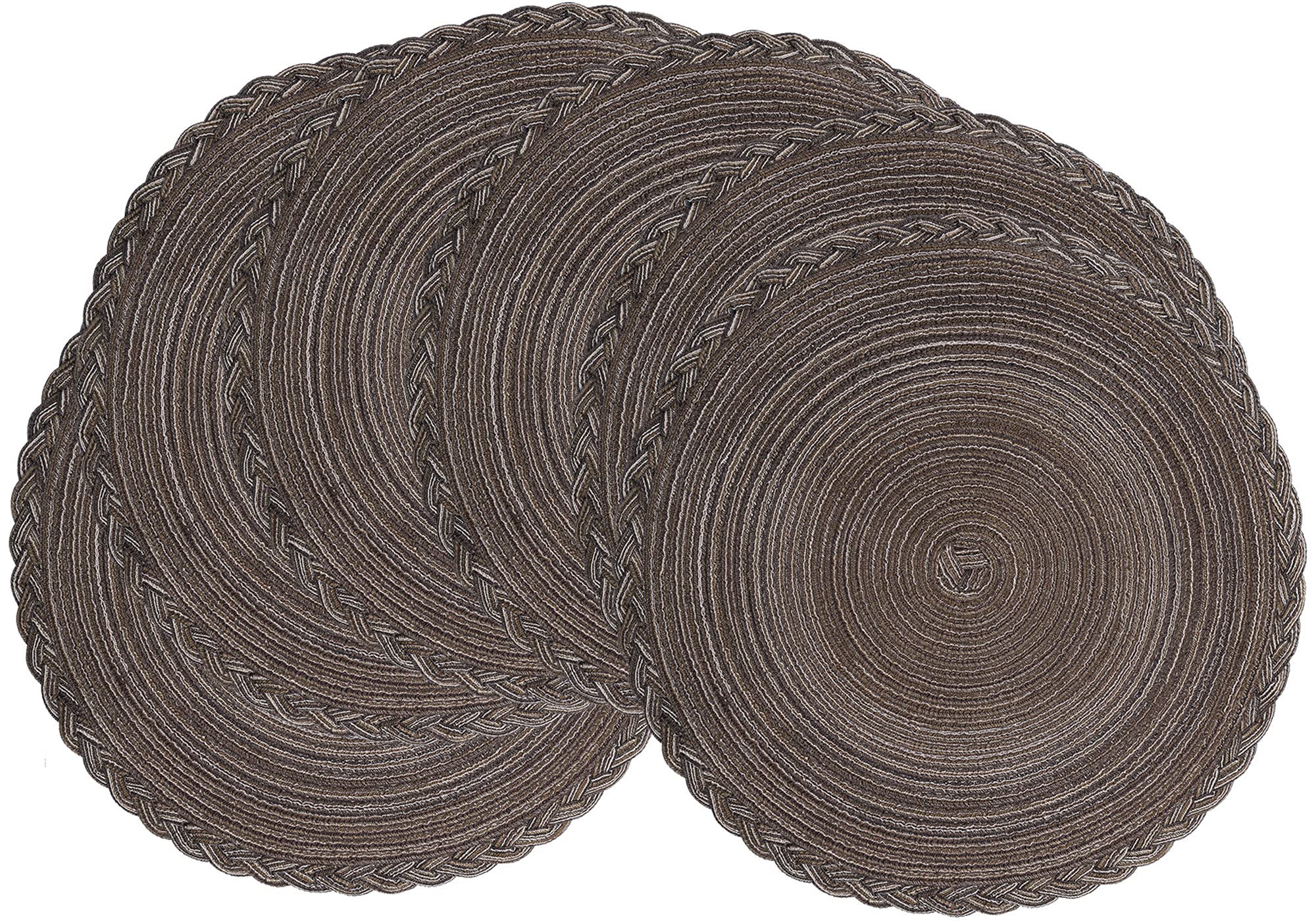 Round Braided Placemats Set of 6 Woven Heat Resistant Non-Slip Kitchen Table Mats for Dining Table, 14" Diameter, Brown