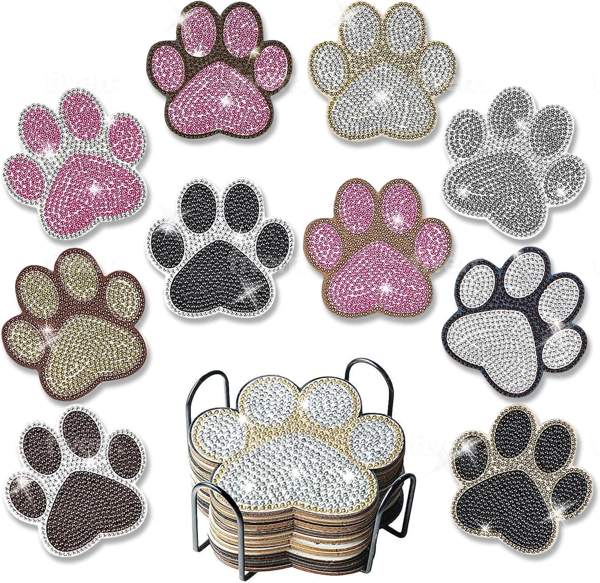 Tazweeq 10Pcs Diamond Painting Coasters, Diamond Art Coasters, Dog Paw Diamond Art Painting, Perfect Art Craft Gift for Dog Lovers, Dads, Mums, Brothers and Sisters