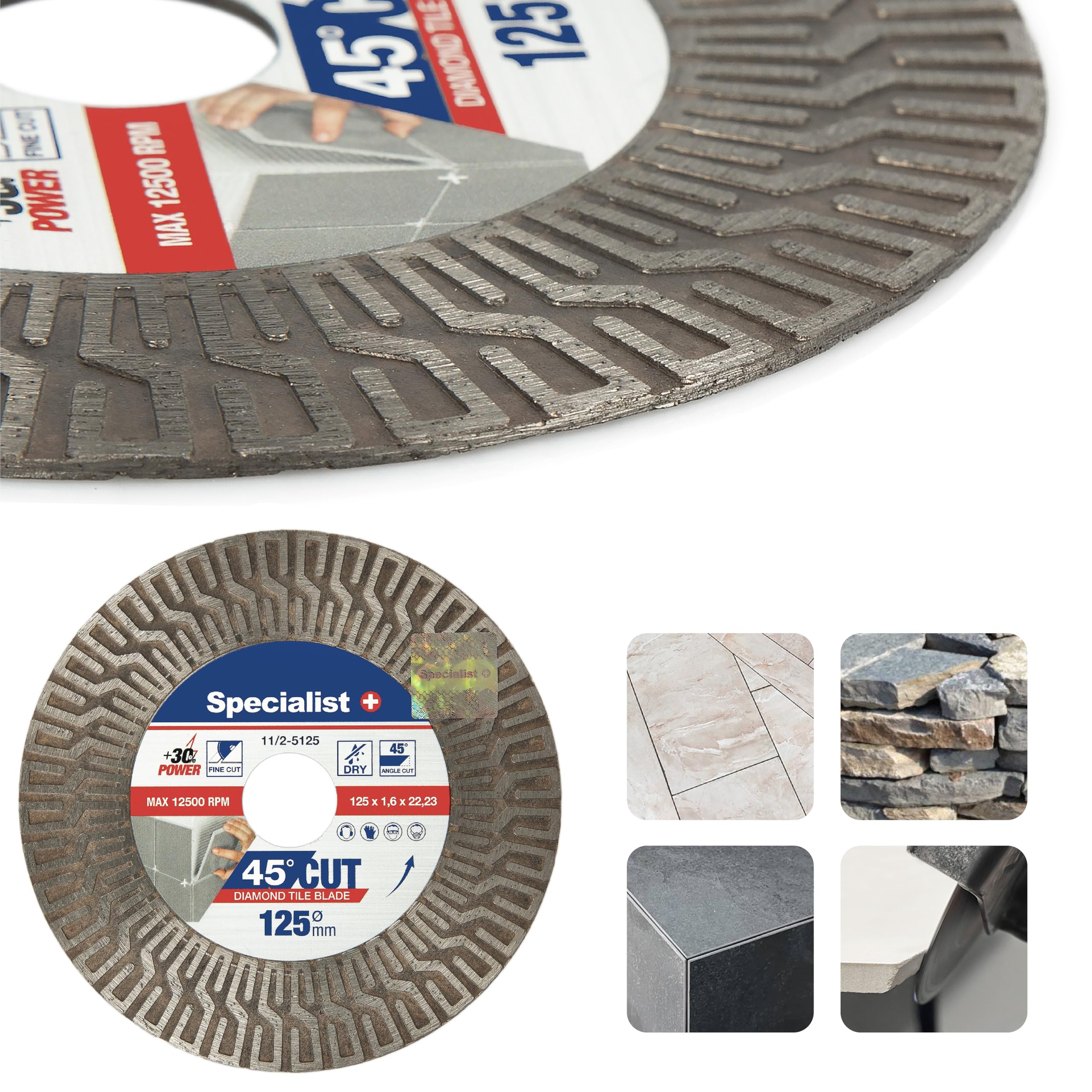 SPECIALIST+ Juego de corte de azulejos y pulido de diamante | Kit de 6 piezas con disco de lijadora angular de 125 mm, almohadilla de soporte de velcro y almohadillas de pulido húmedas de grano 50–400
