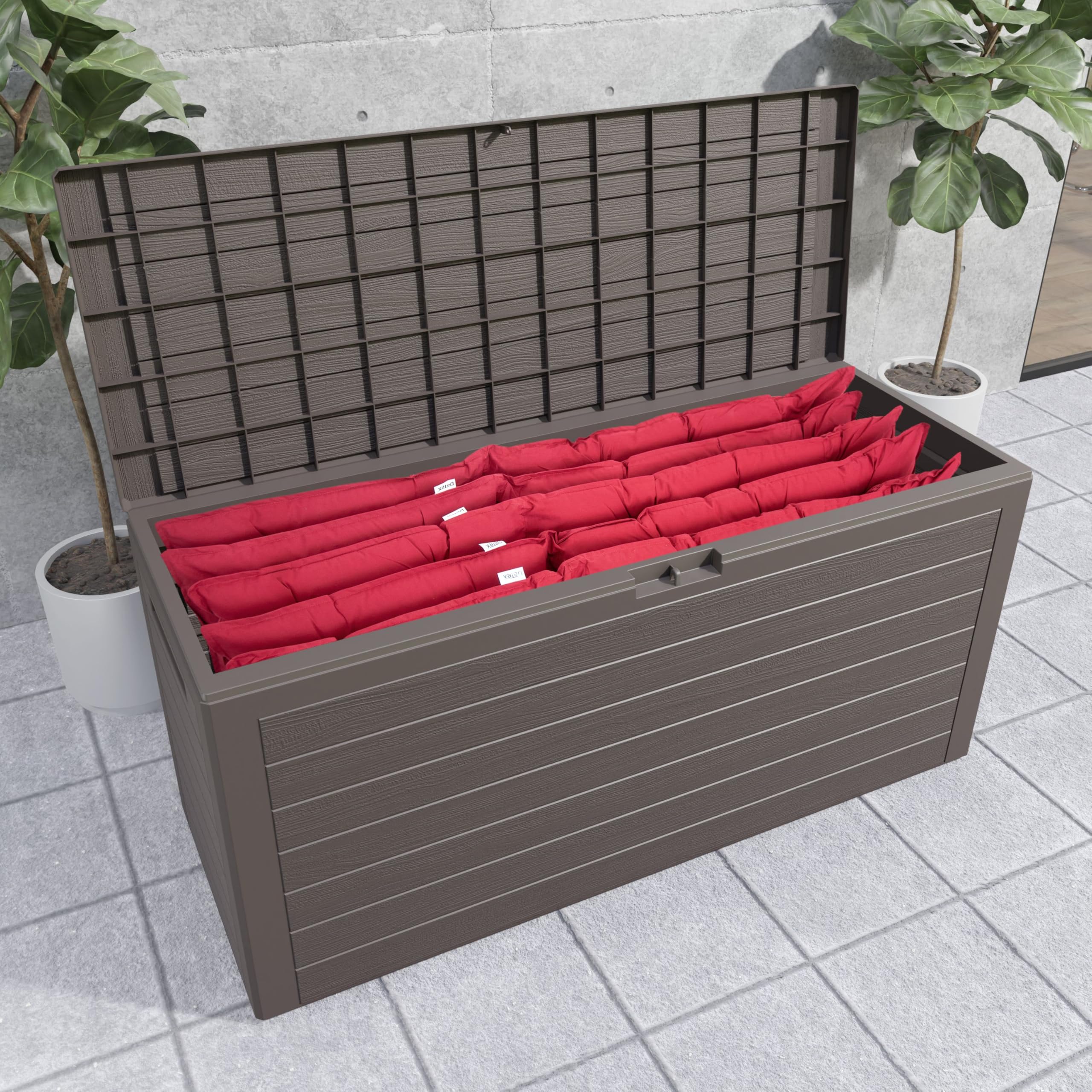 Casaria® Baule da Giardino XXL 280L Effetto Legno Cassapanca Richiudibile 116x43x55cm Box Multibox Contenitore Cuscini