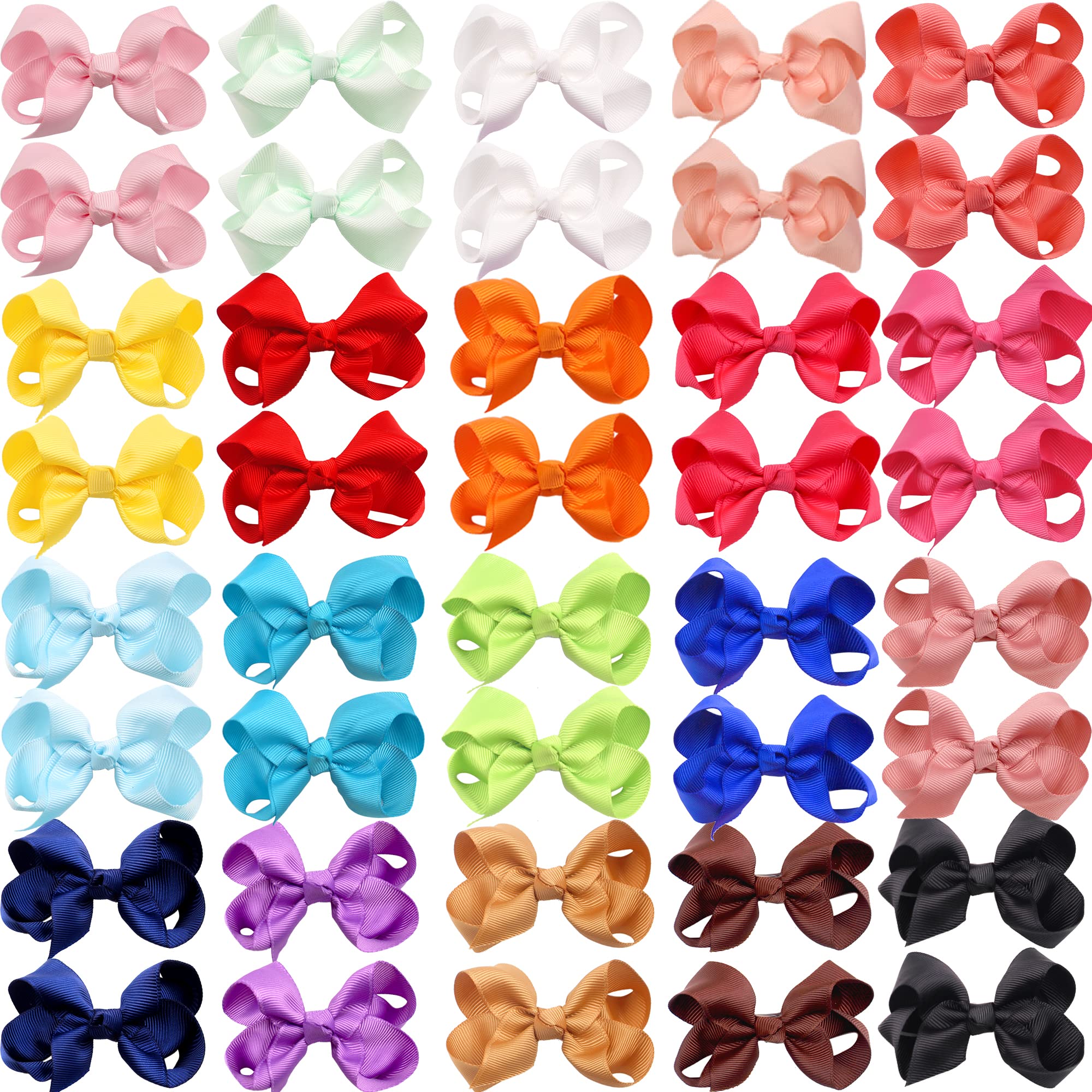 40Pieces Boutique Grosgrain Ribbon Pinwheel 3" Hair Bows Alligator Clips For Babies Toddlers Teens Gifts In Pairs