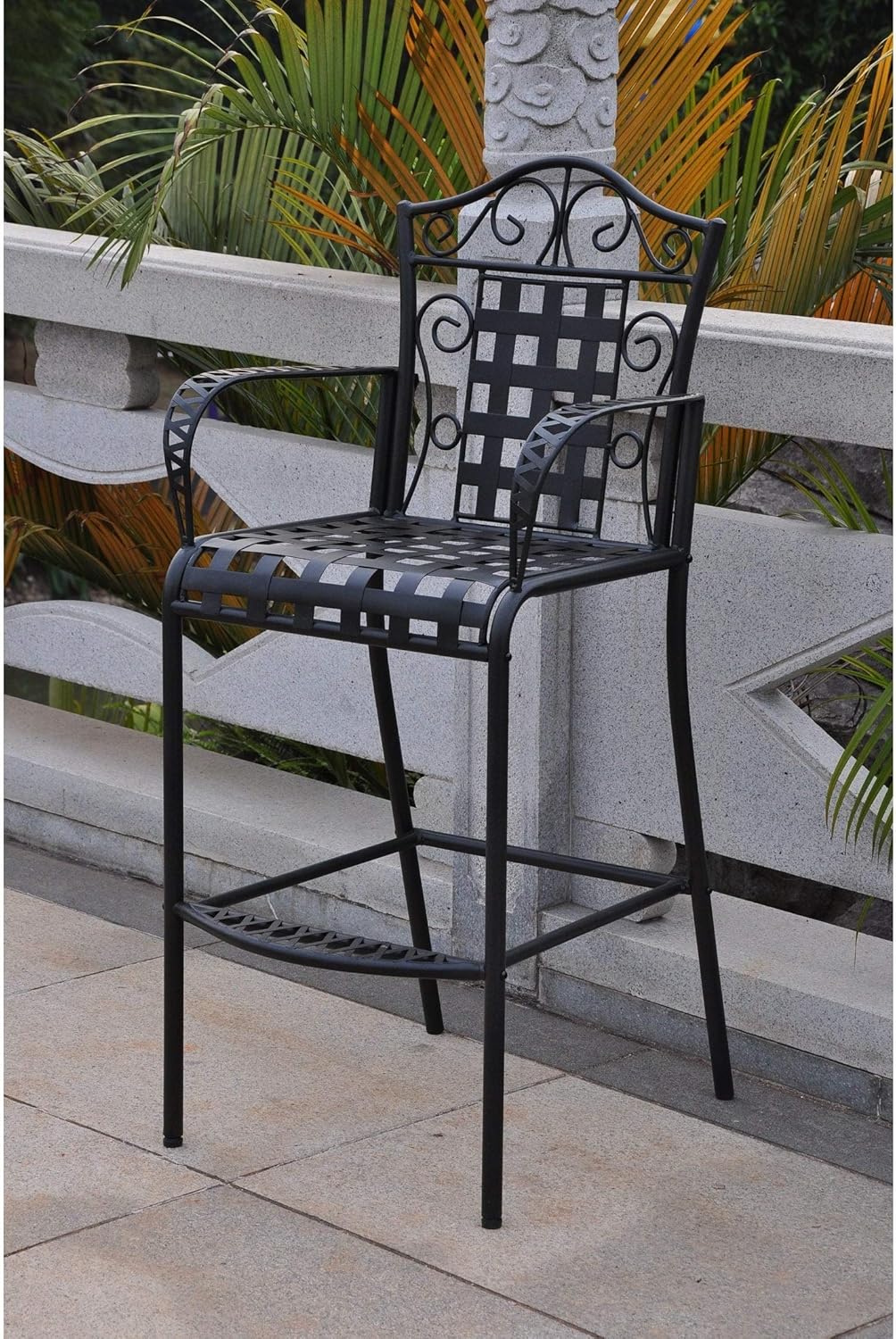 International Caravan Mandalay 3 Piece Iron Patio Pub Set in Black