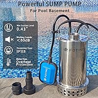 Vista 3 de FOTING Bomba de sumidero de acero inoxidable 304 completa con interruptor de flotador, bomba de agua sumergible automática de 1 HP 4600 GPH