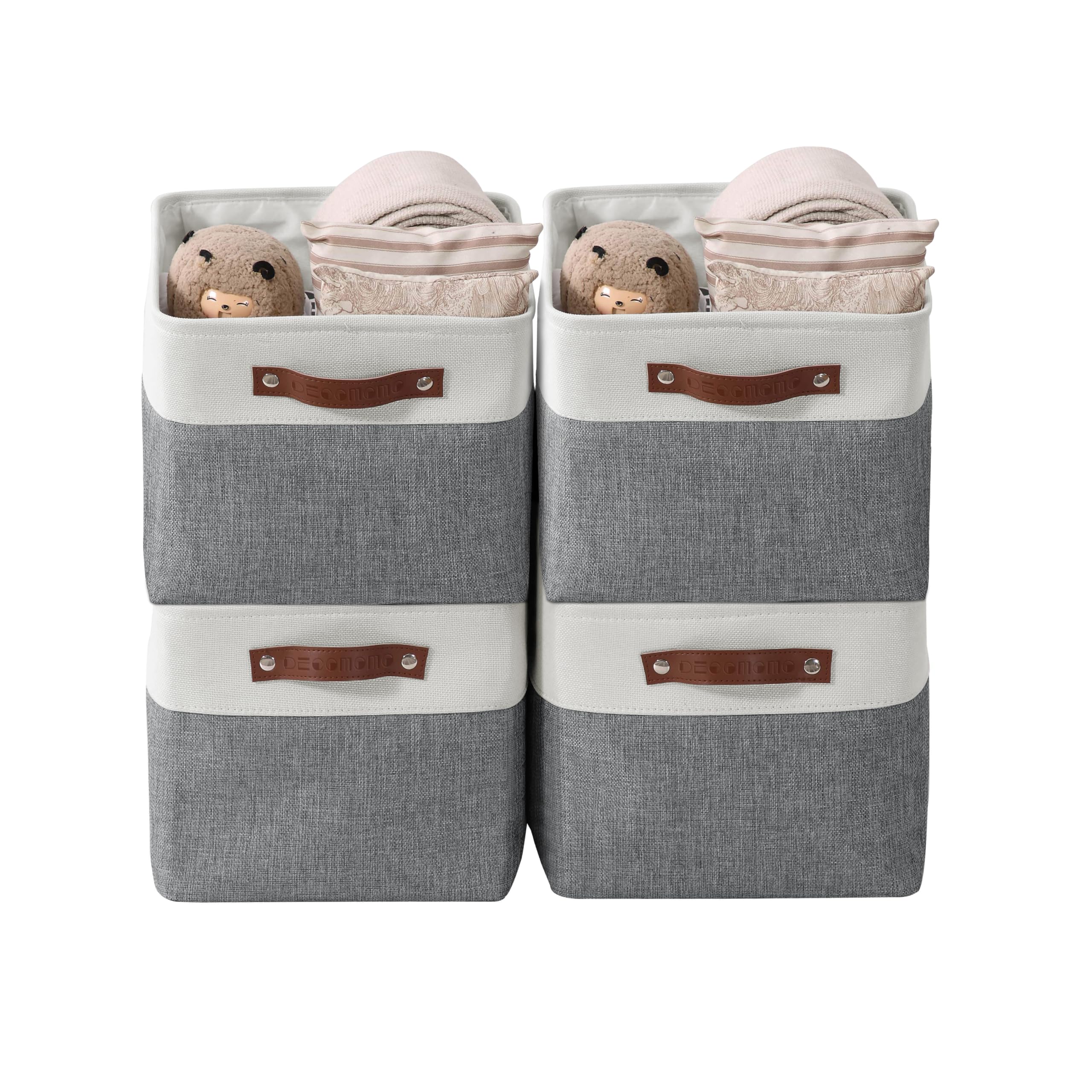 DECOMOMO Storage Baskets | Storage Boxes Fabric Organiser Storage for Wardrobe, Toys, Shelves, Office, Home & Nursery (Large Grey and White 15 x 11 x 9.5 – Set of 3) — view 47