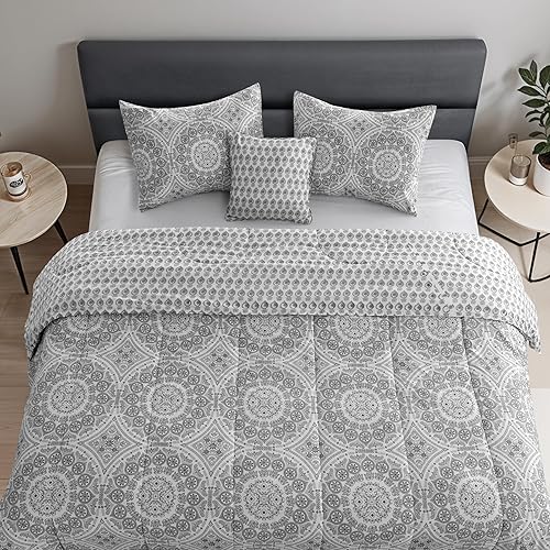 Miniatura 6 de LDC LUX DECOR COLLECTION Juego de edredón tamaño King color gris azteca, experimenta la comodidad con el edredón King  Juego de edredón de 5 piezas