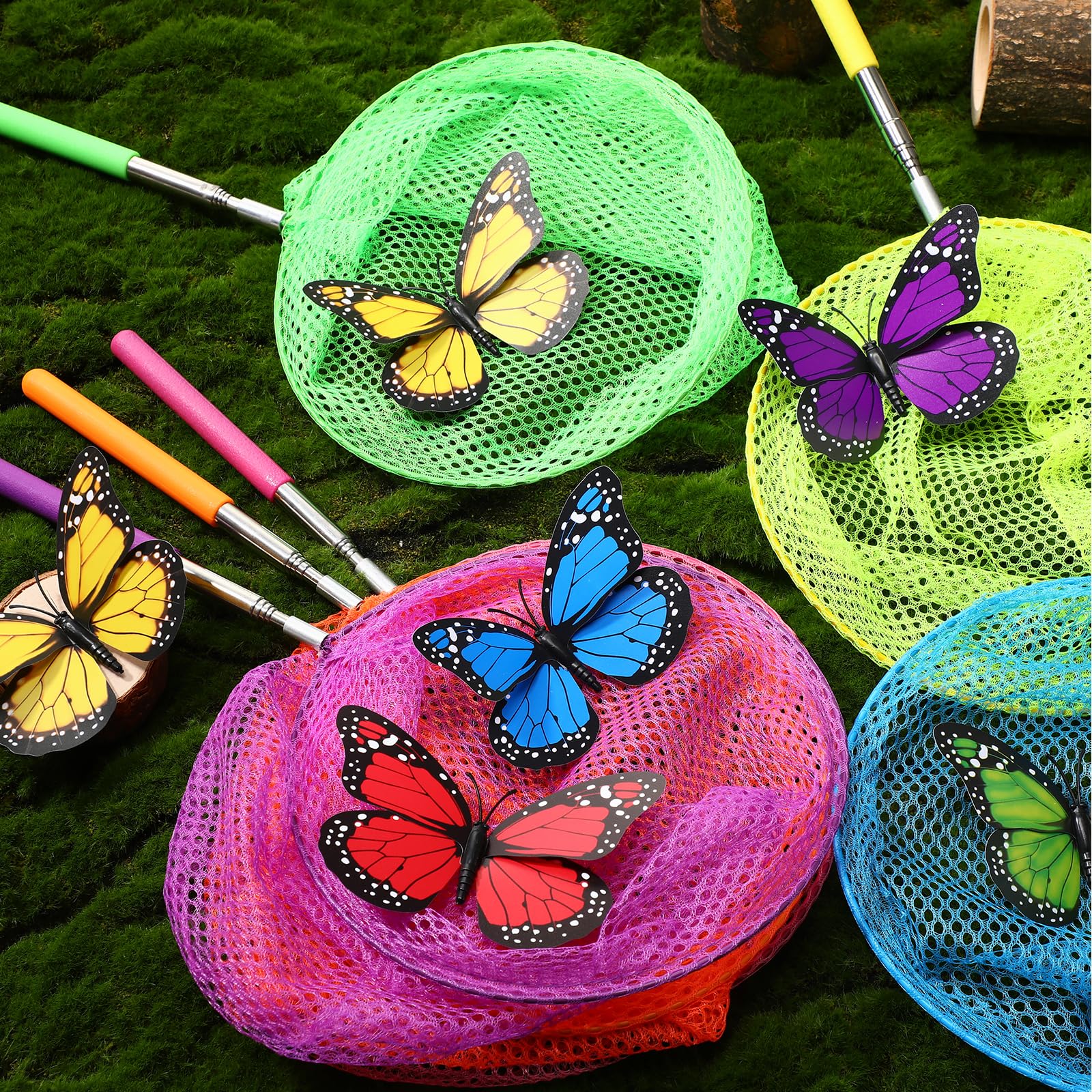 Sosation Filets de pêche télescopiques colorés pour enfants, outils d'extérieur pour attraper les papillons, les insectes, les poissons, les coccinelles, extensibles de 38,1 cm à 86,4 cm