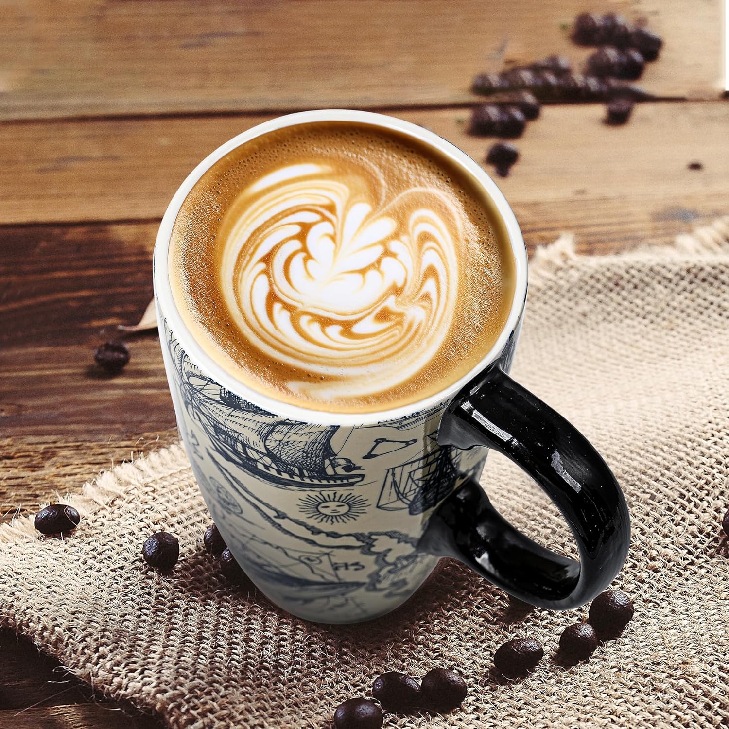 Ceramic Coffee Mug Travel Cup with Lid and Handle for Home & Office, 17Oz Porcelain Tall Tea Cup with Color Box, 6.5" H Ocean Mug - Image 2