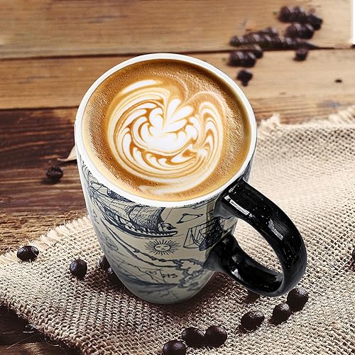 Miniatura 2 de Voltogar Taza de café de viaje de cerámica con tapa, regalo para el hogar y la oficina, taza de té alta de porcelana de 17 onzas con mango de arte