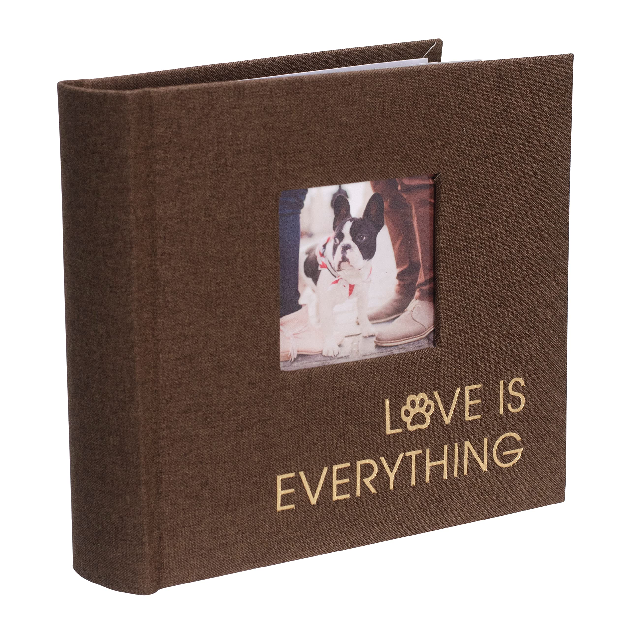 Malden International Designs 1 Up 4x6 Love is everything Brown Pet Fabric Photo Album With Memo Writing Areas Hard Cover 3 x 3 inch Front Cover Photo Pocket