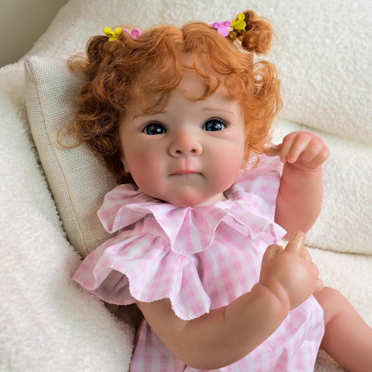 Anano Realistic Reborn Baby Dolls Bettie with Red Curly Hair, 18 Inch Life Size Lifelike Newborn Dolls Real Life Babies Soft Cloth Body for Kids Ages 3+ - Image 6