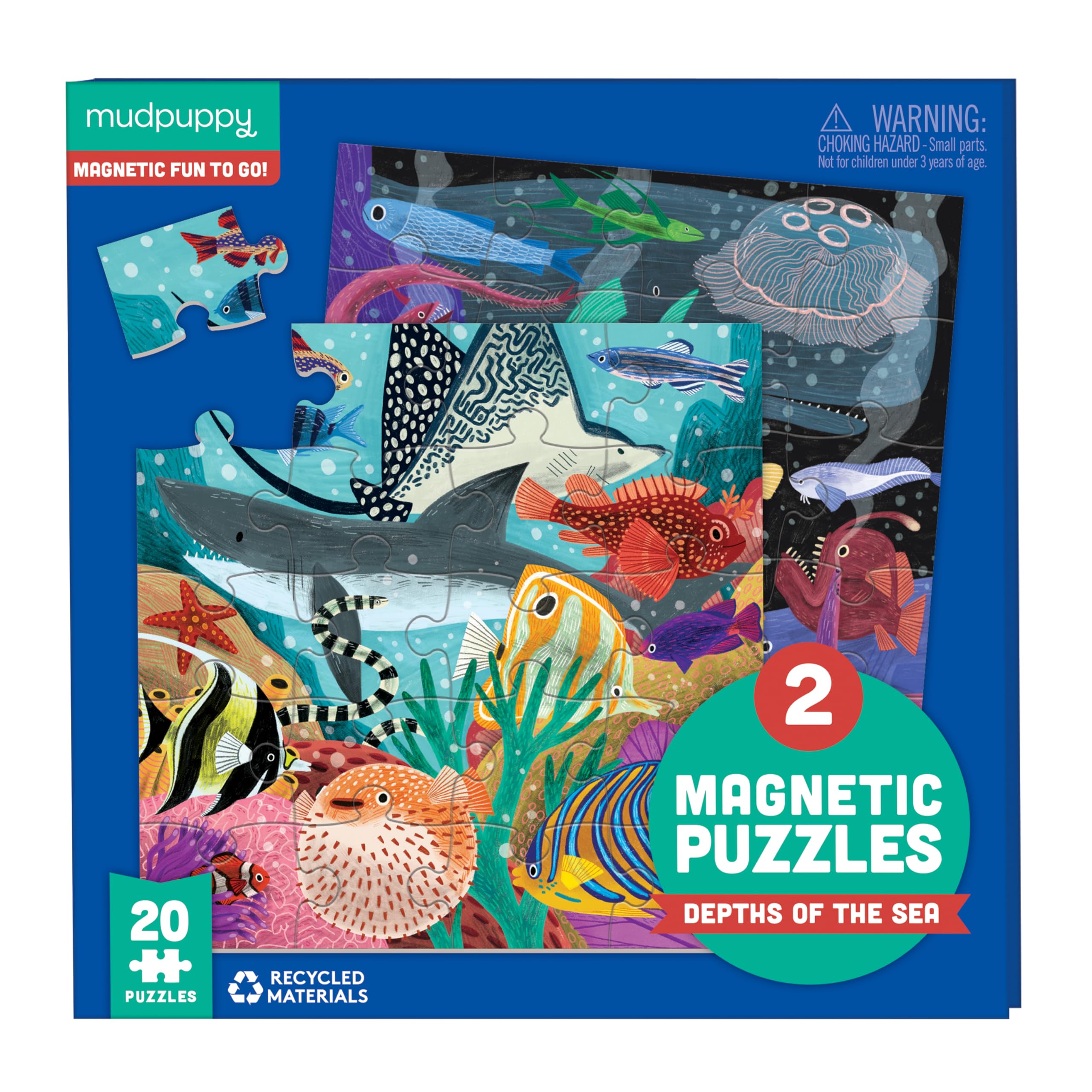 Mudpuppy Depth of The Seas - Tri Fold Magnetic Puzzles Featuring Two 20 Piece Ocean Themed Artwork