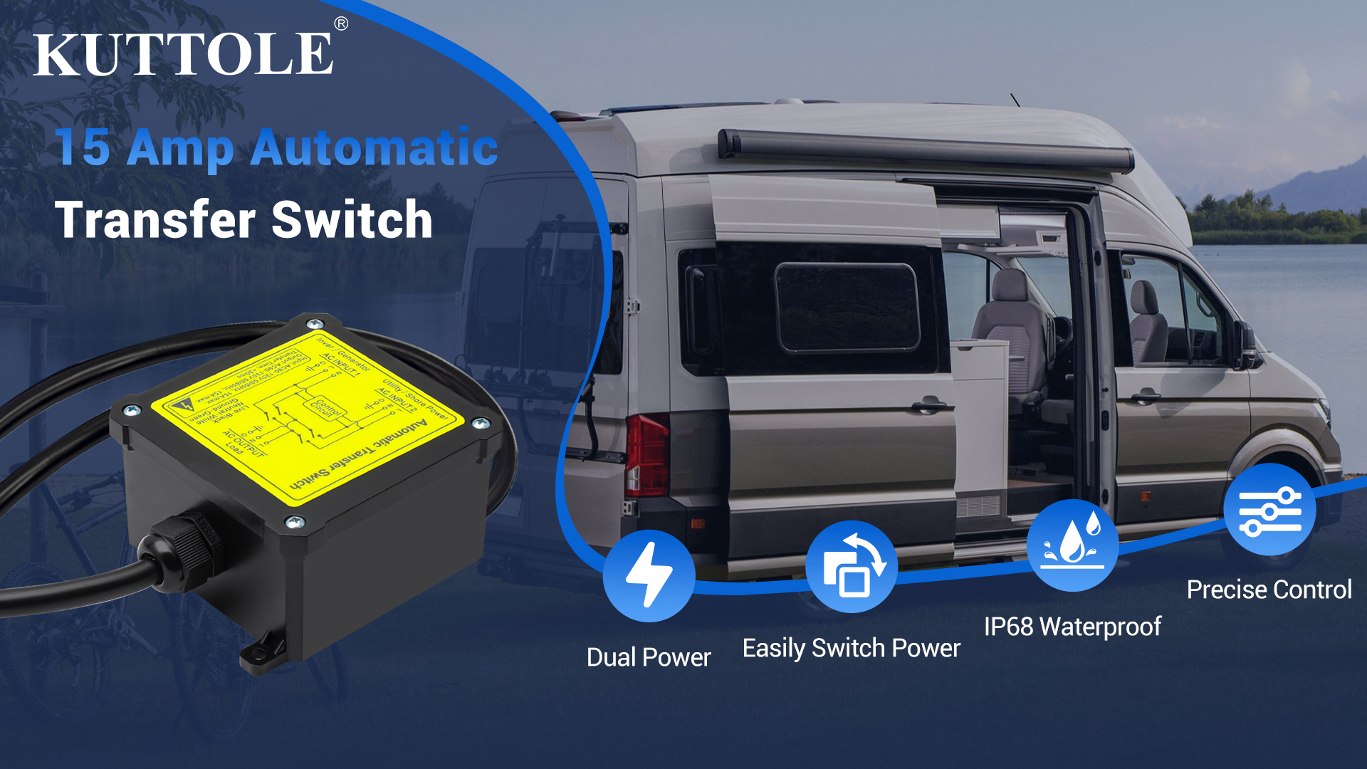 KUTTOLE 15 Amp Transfer Switch, Dual Power Automatic Transfer