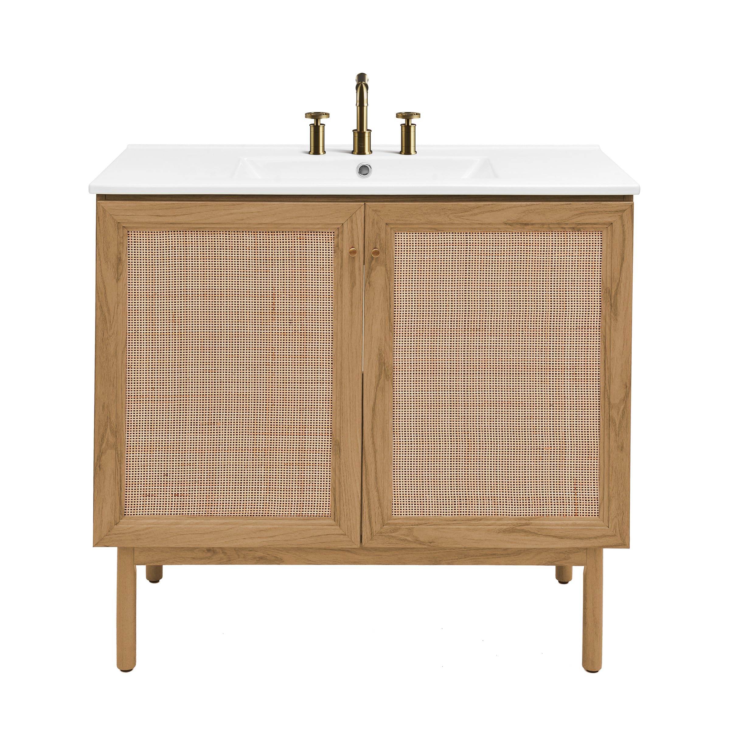 Classe 36" Freestanding Bathroom Vanity in Golden Oak with 3-Hole Widespread Sink TopFreestanding Installation: Transform Your Bathroom with This freestanding Vanity