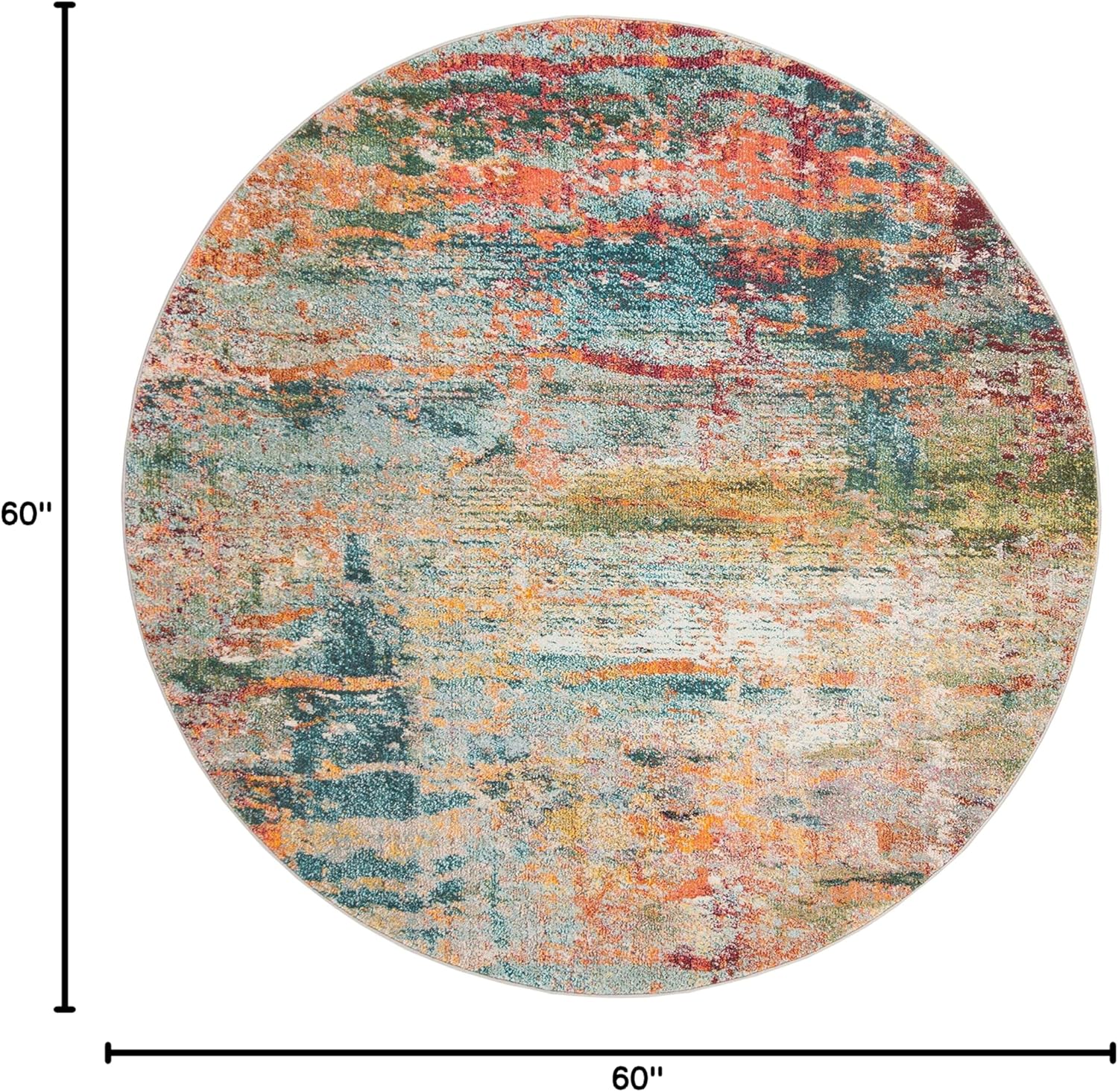 SAFAVIEH Monaco Collection 5' Round Teal/Orange MNC262M Modern Boho Abstract Non-Shedding Dining Room Entryway Foyer Living Room Bedroom Area Rug