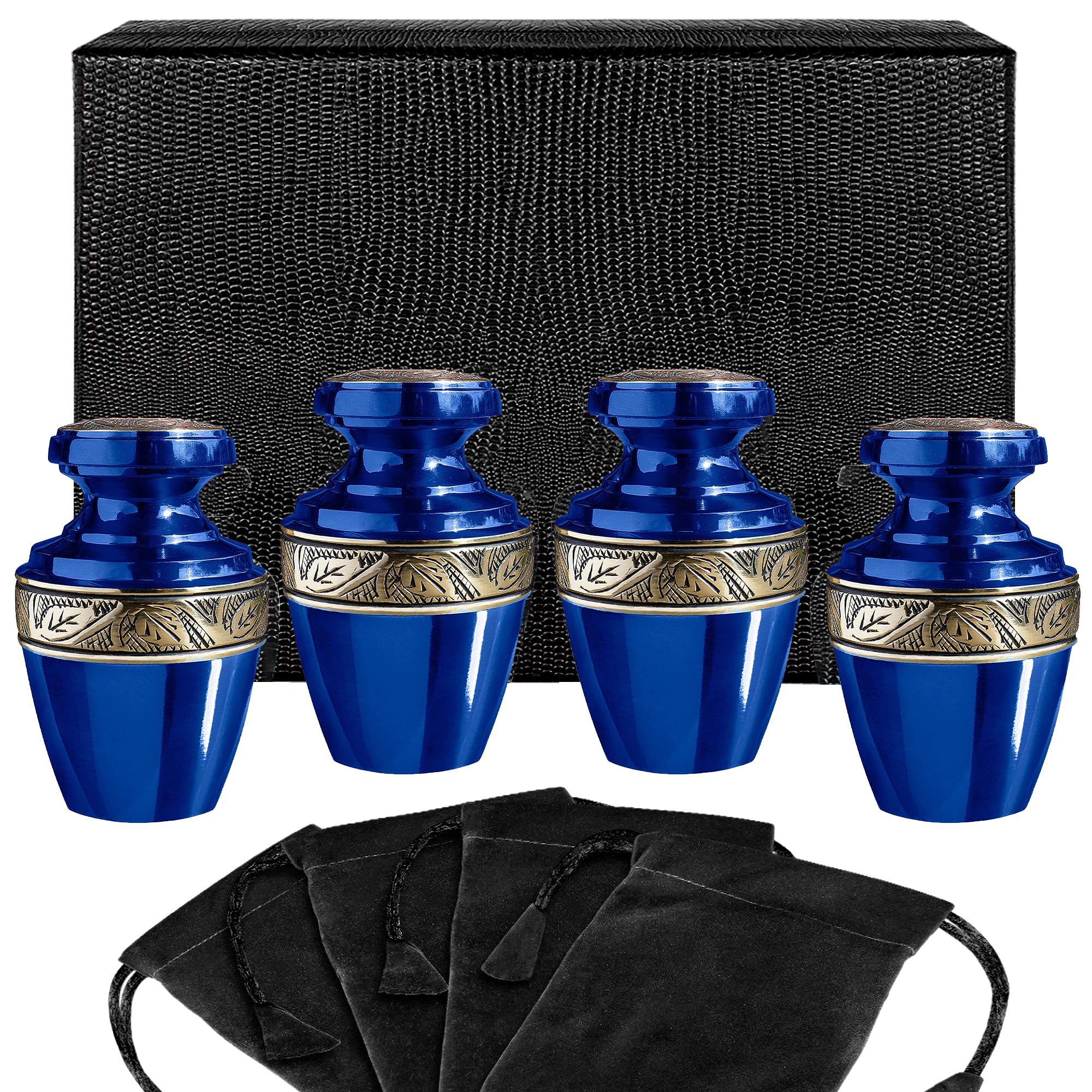 Trupoint Memorials Small Urns for Human Ashes Keepsake, Decorative Mini Cremation Urn for Adult Men & Women, Set of 4, Grecian Blue and Gold