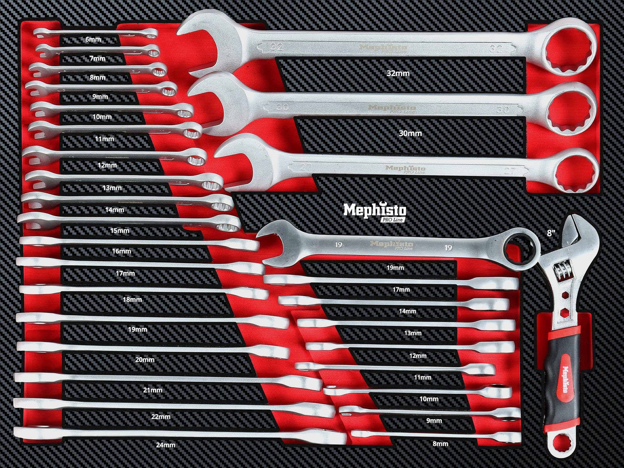 Mephisto 11 inserti con utensili come set di cricchetti, set di martelli, chiavi ad anello, chiavi a cricchetto, pinze, lime, cacciavite VDE, pinze combinate