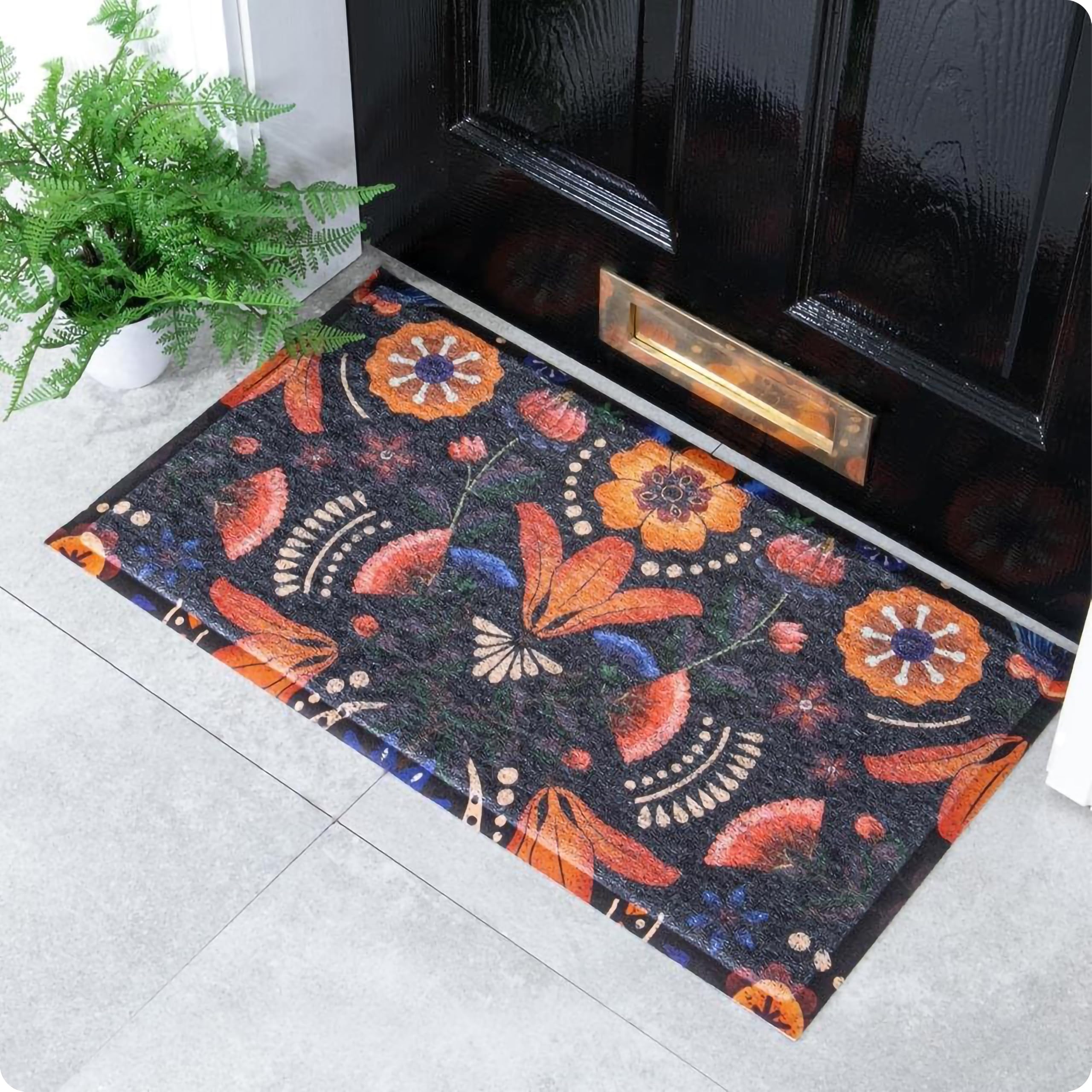 Artsy Mats Nordic Leaf Pattern Indoor & Outdoor Door Mat - Incredibly & Weatherproof Doormats - Non Slip Mat, (70x40 cm) — image 1