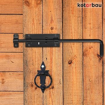 KOTARBAU Gate Latch - 420 mm - Bolt Latch - Left/Right - Floor Slider for Gates - Secure Locking - with Rubber Handle - Garden Gate Latch - Galvanised Steel - Powder Coated - Black