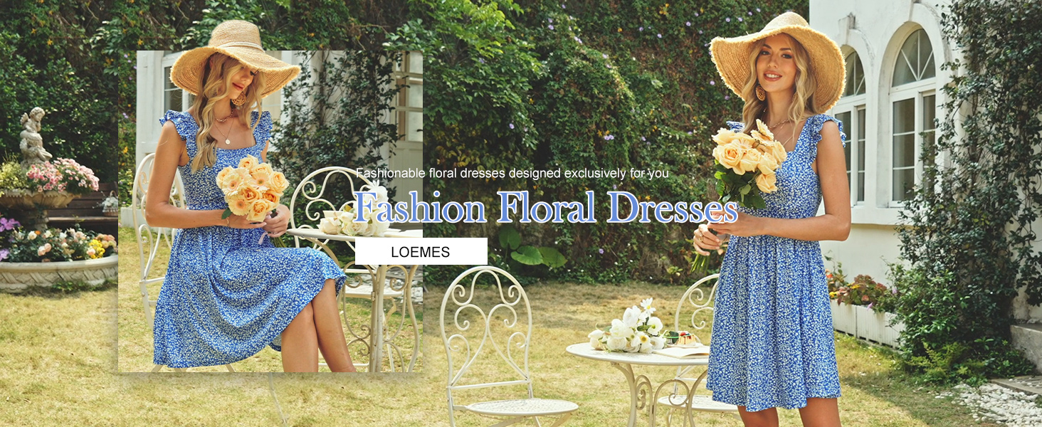 fashionable floral dresses Loemes Sun Dress Casual Milkmaid Light Blue Flowy Knee Length Bridal Shower Flowy for Women S Blue at Amazon Women's Clothing store Dainty Lace Top Best Socks for Red line skirt and a Color:Crystal Pink
