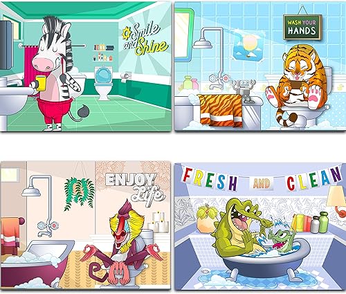 LIVIN HARMONY Juego de decoración de baño infantil de 8 x 10 pulgadas, bonito arte de pared de baño unisex, juegos de decoración de baño para niñas,
