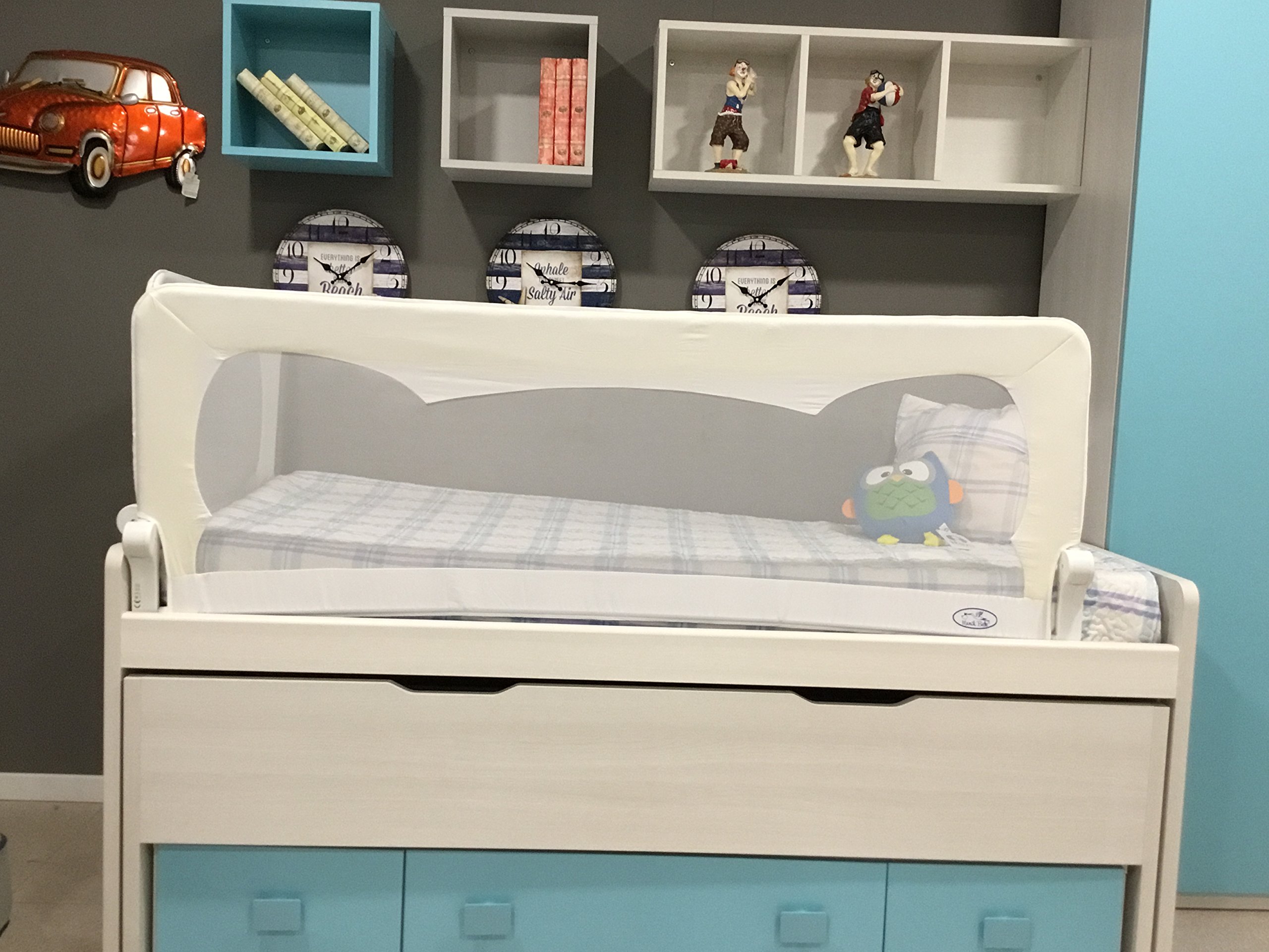 Barrera de Cama para bebé, 180 x 66 cm. Modelo en Blanco. Barrera de Seguridad. Sello de Calidad SGS.