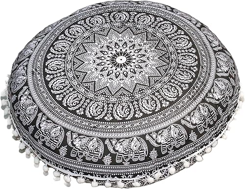 Miniatura 5 de Funda de almohada redonda con diseño de mandala para el suelo, funda de cojín para asiento, hippie, decorativa, bohemio, otomano, funda de puf