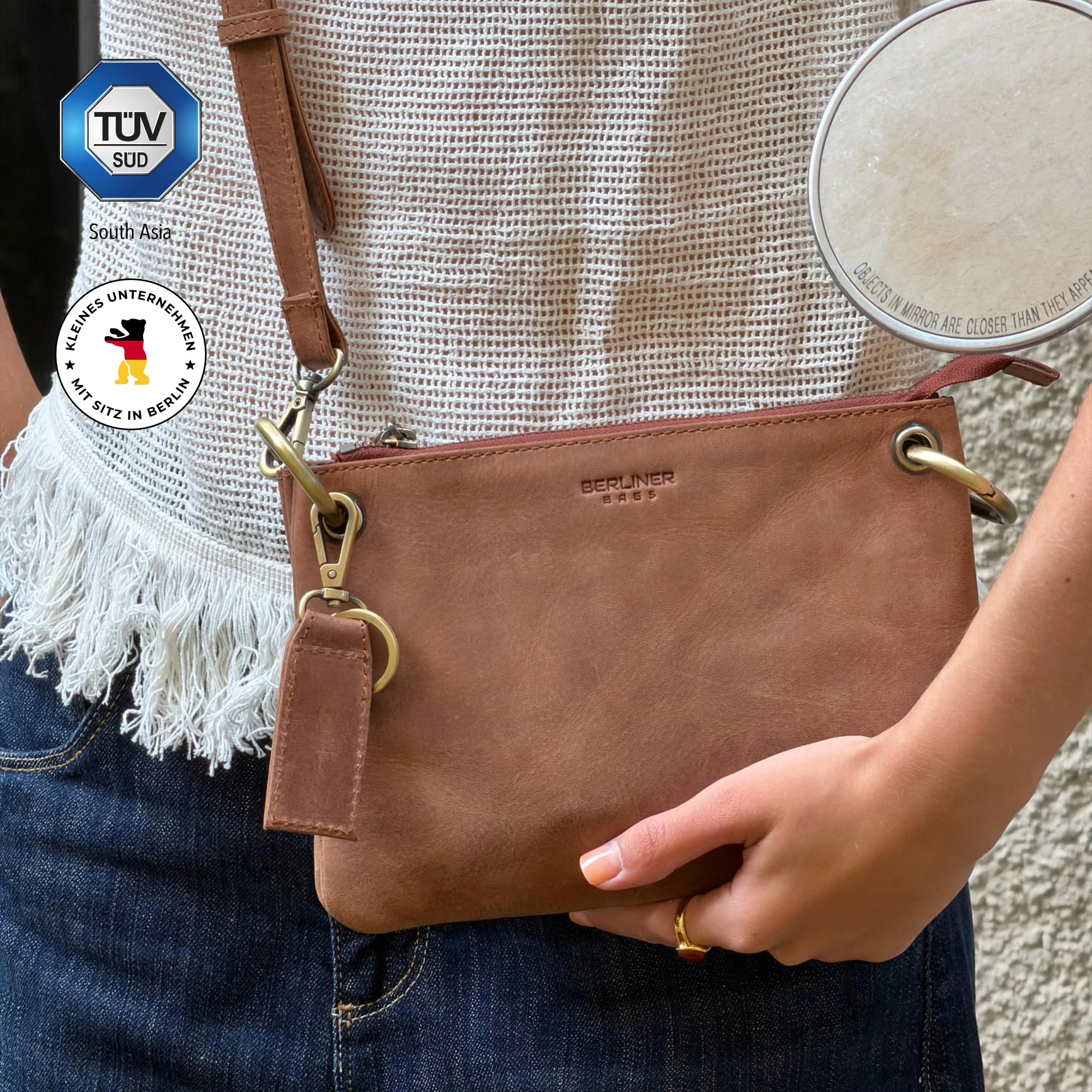 Berliner Bags Leder Umhängetasche Nice Vintage, Crossbody Tasche - Braun