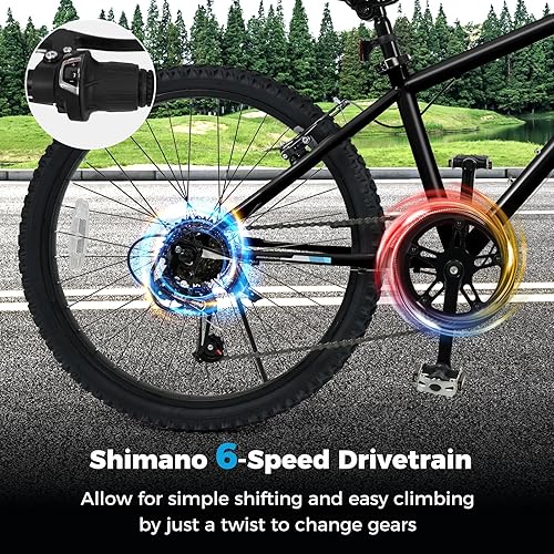 Miniatura 2 de Goplus Bicicleta de montaña, bicicleta para niños de 2024 pulgadas con transmisión de 6 velocidades, horquilla de suspensión, frenos dobles, asiento