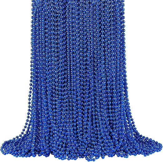 144 PCS Blue Mardi Gras Beads, Blue Bead Necklaces, Blue Christmas Necklaces, 4th of July Beads Necklaces, 33'' 7 mm Blue Party Beads for Patriotic Day, Mardi Gras, Christmas, Carnival Party Favors