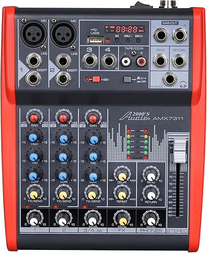 Miniatura 3 de Audio2000'S AMX7303- Mezclador de audio profesional de cuatro canales con procesador USB y DSP
