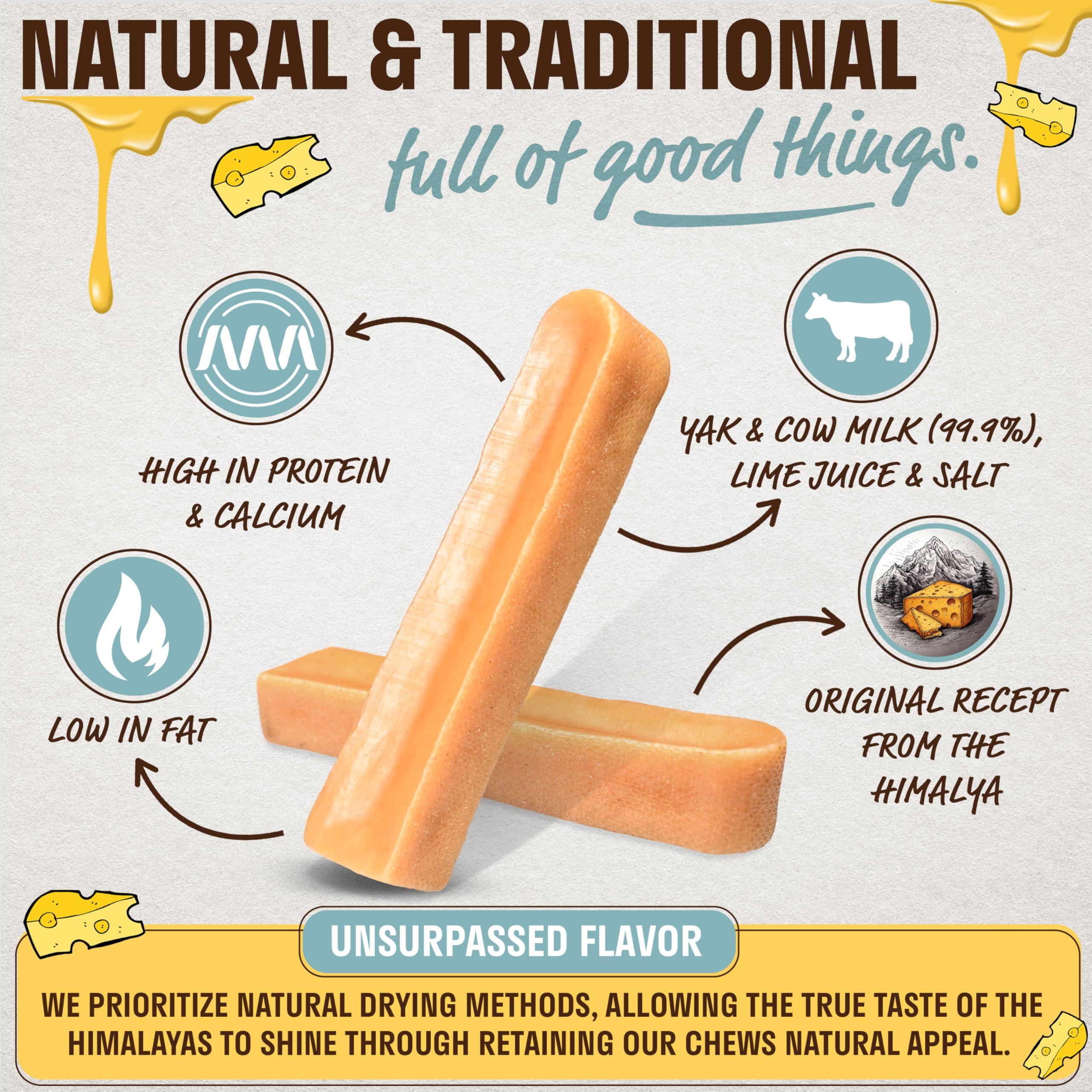 PetLove Himalayan Yak Lot de 6 bâtonnets à mâcher pour chien Taille L – Fromage dur naturel à mâcher pour grands chiens – Friandise à mâcher longue durée – Riche en protéines et sans additifs