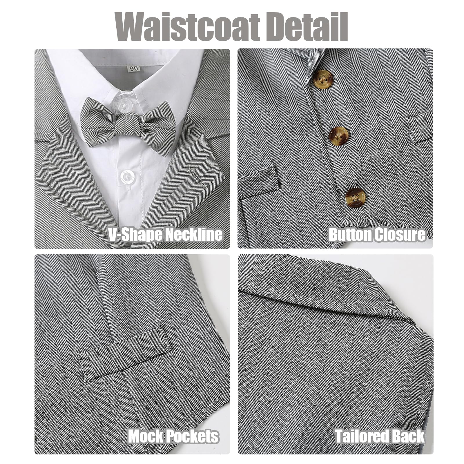 Baby Boy Formal Suit Set Toddler Gentleman Outfit Vest Suits with Bow Tie Dress Shirt Pant Boys Wedding Outfits