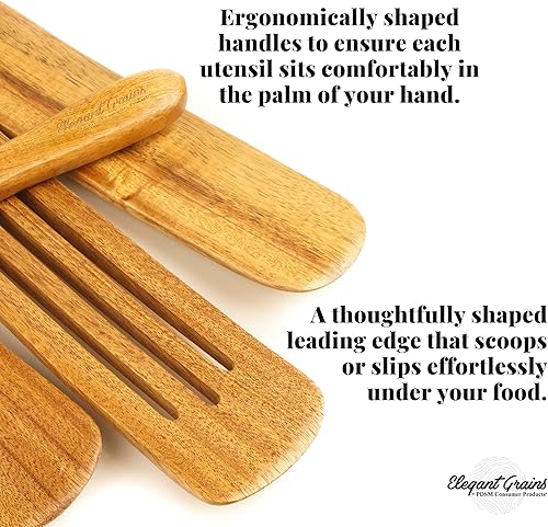 Miniatura 3 de PDSM - Cucharas de madera de acacia para cocinar, juego de utensilios de cocina de madera de 4 piezas de primera calidad, utensilios de madera