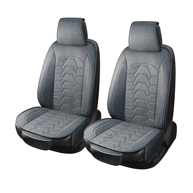Capa para Banco Dianteiro Automotivo em Linho Cinza SCOMEE Kit com 2 Unidades