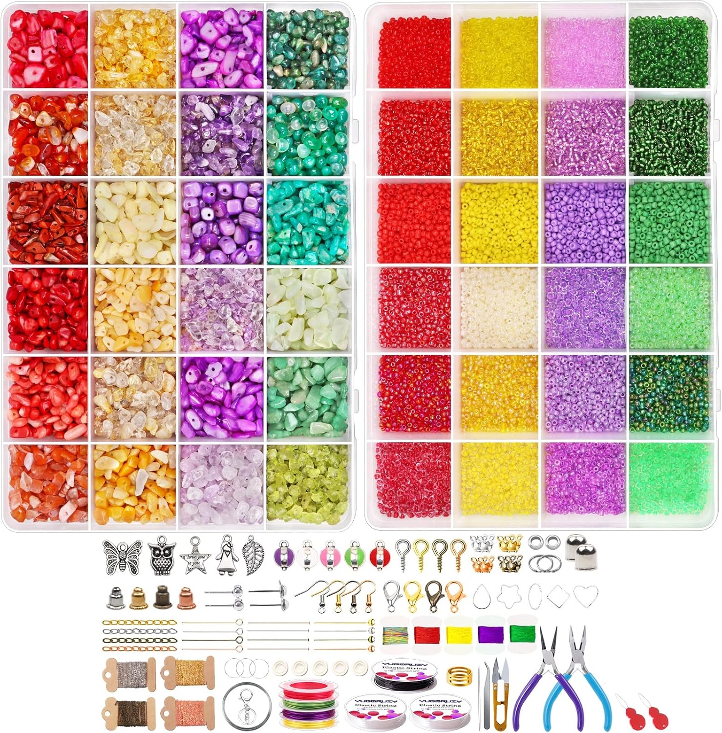 YUGDRUZY 17440PCS 2mm Glass Seed Beads Natural Chip Stone