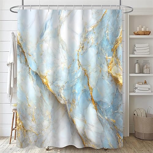 Vista 53 de Nkzply Juego de 4 cortinas de ducha de mármol negro con alfombras, juegos de baño dorados con cortina de ducha y alfombras, accesorios de decoración