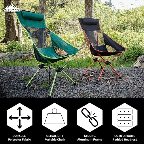 Miniatura 3 de Cascade Mountain Tech Silla de campamento ligera de respaldo alto al aire libre con reposacabezas y estuche de transporte - verde