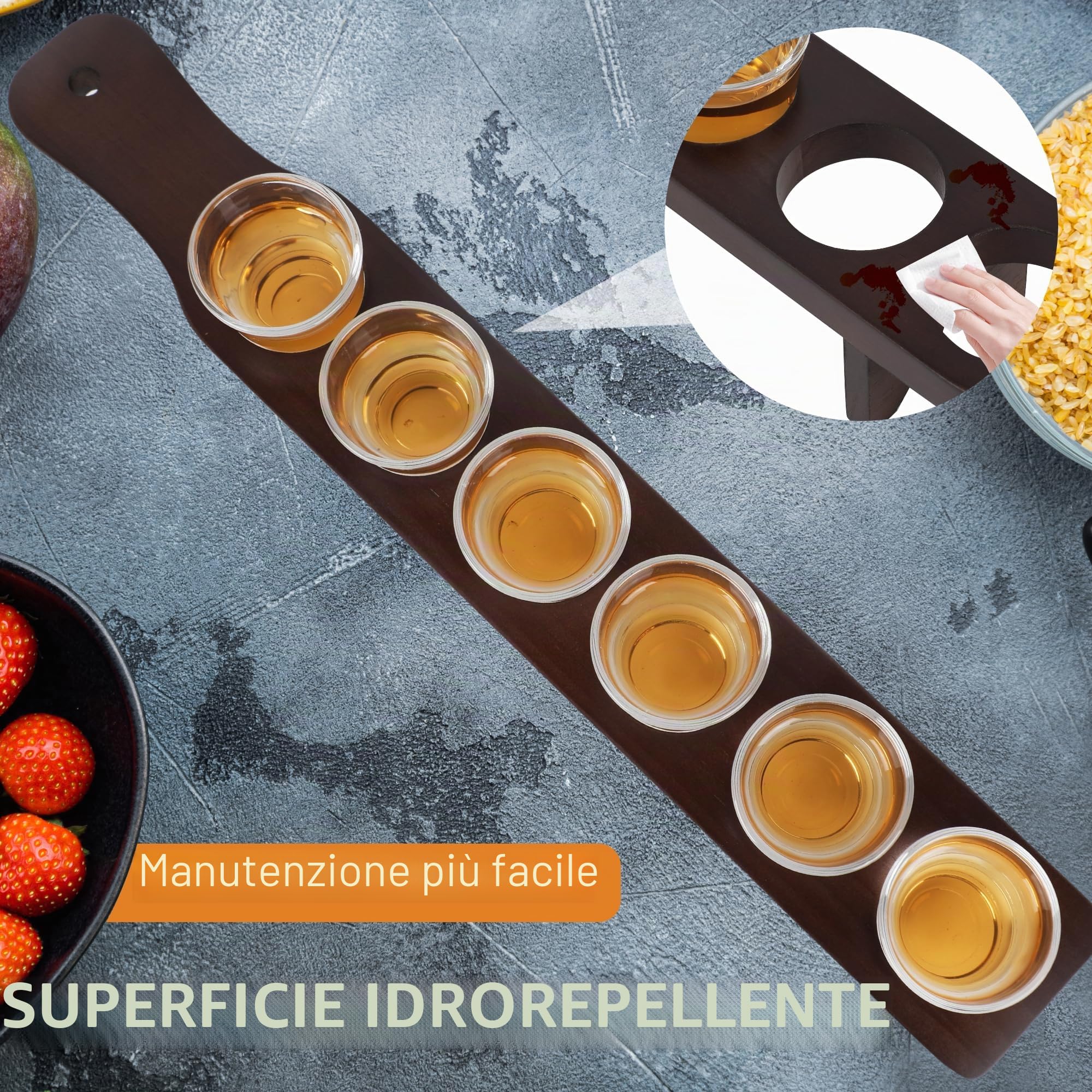 Il set di bicchieri da shot contiene 6 bicchieri da tequila e un vassoio da portata per sfusi, set trasparente per feste, bar, club, cocktail (noce scuro)