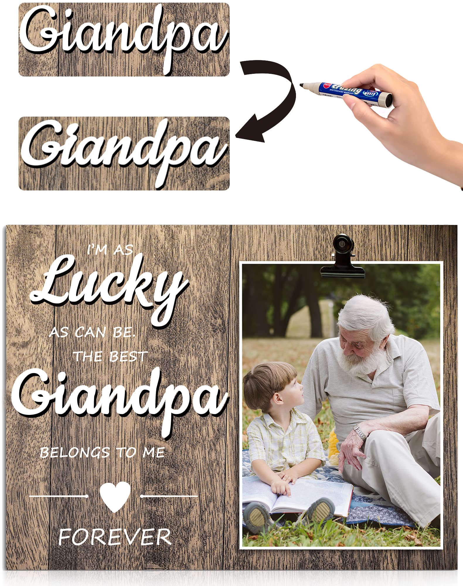 Dad Picture Frame Father Day Gifts Dad Birthday/Christmas Gift Hold 4x6 inch Wooden Photo Picture Frame (Grandpa frame)