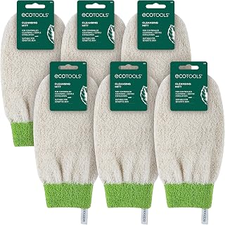 EcoTools Cleansing Mitt, Exfoliating Glove For Bath & Shower, Removes Dry Skin & Self Tanner, Eco Friendly Shower Mitt Provides Gentle Exfoliation, Precise Clean, Cruelty-Free, Green, 6 Count