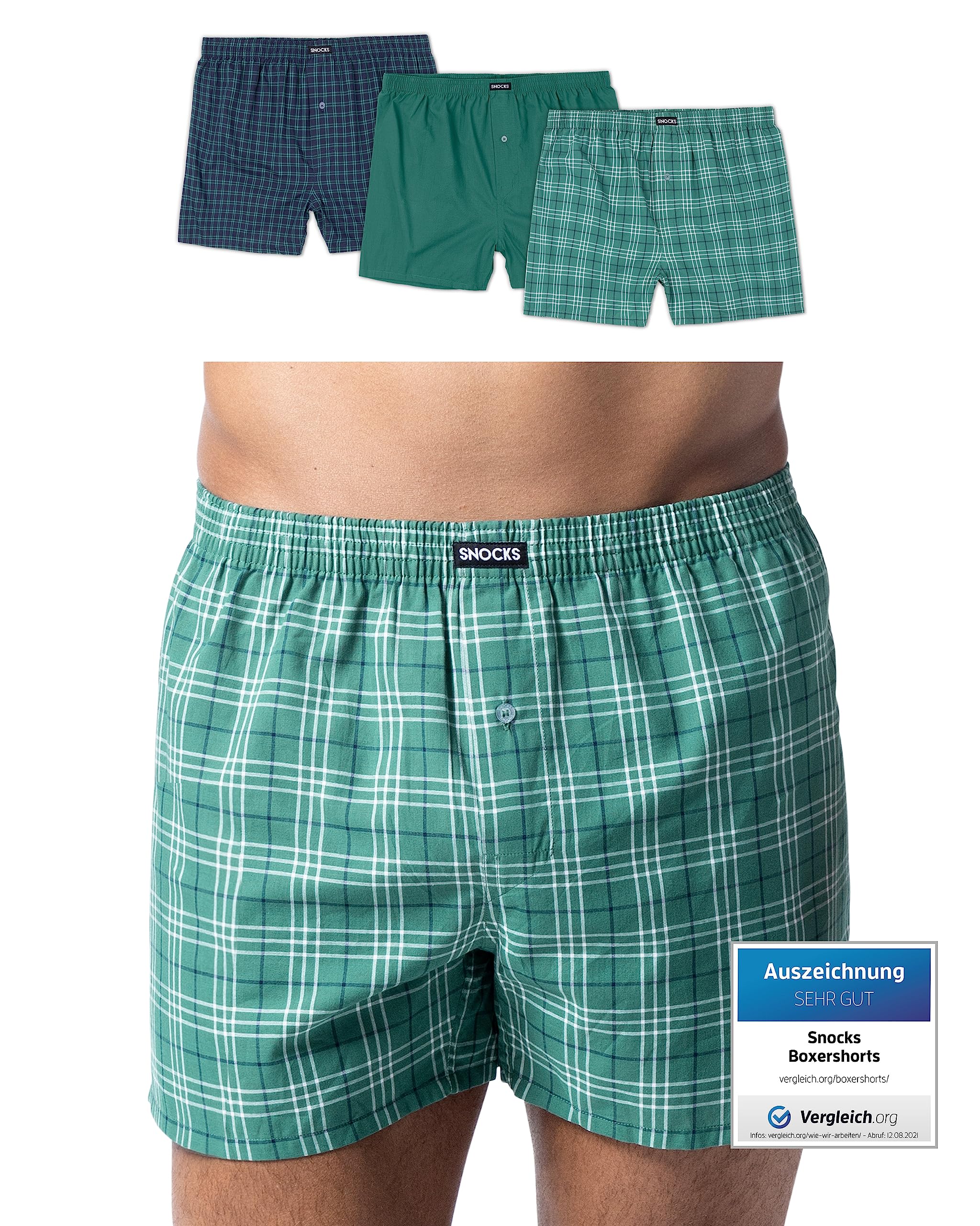 Snocks American Men's Boxer Shorts, Pack of 3 Cotton Boxer Shorts, Size S - 4XL, Men's Underwear without Scratchy Labels, Wide Boxer Shorts with Comfortable Waistband, Ideal Fit for Any Body Type