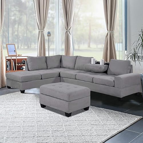 Merax Sectional Sofas 3-Seat Sofa Sectional Sofa Couches with Chaise Lounge and Ottoman for Living Room Furniture
