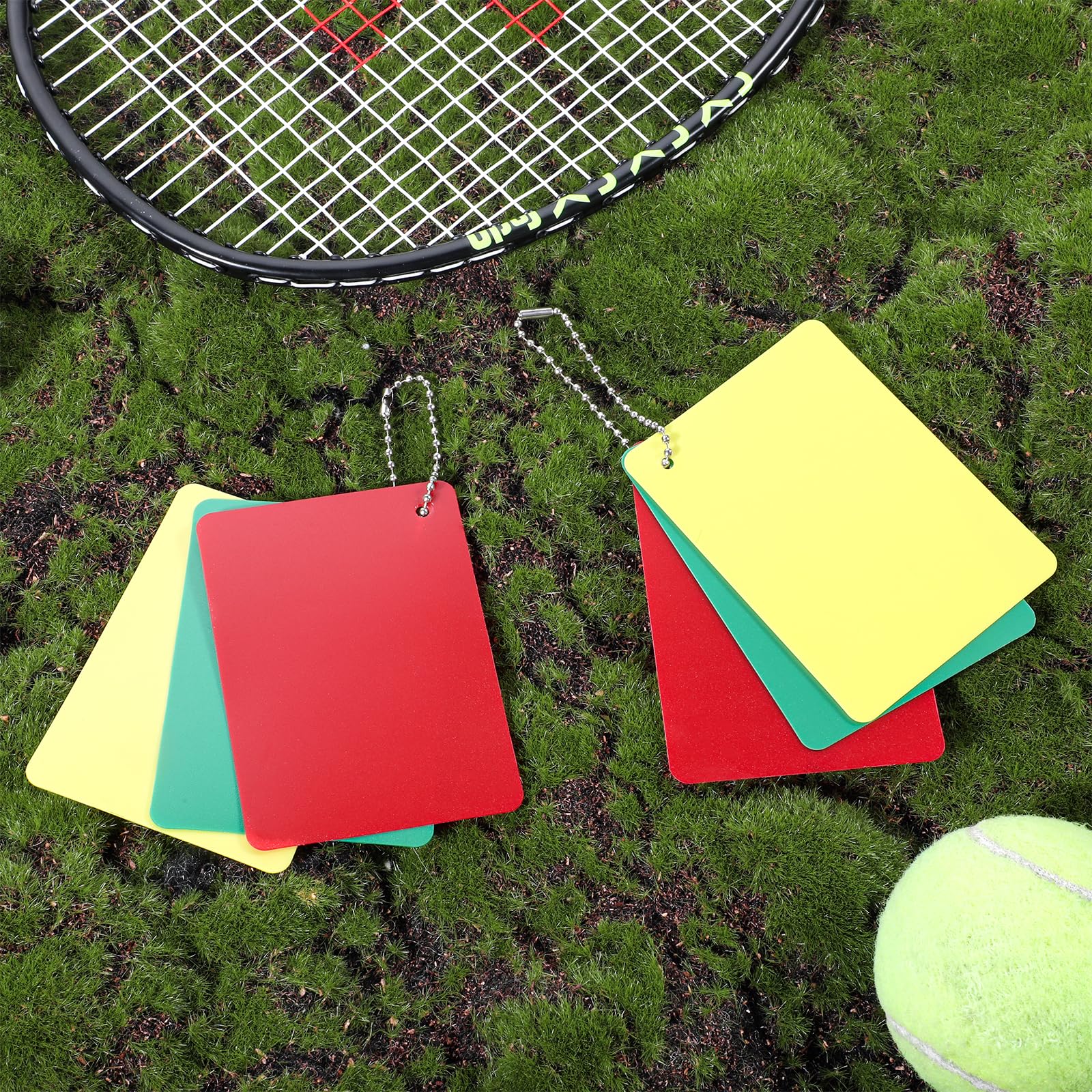Tarjetas de fútbol verde, rojo y amarillo para árbitro tarjetas penales, advertencia, expulsión, retraso y tarjeta