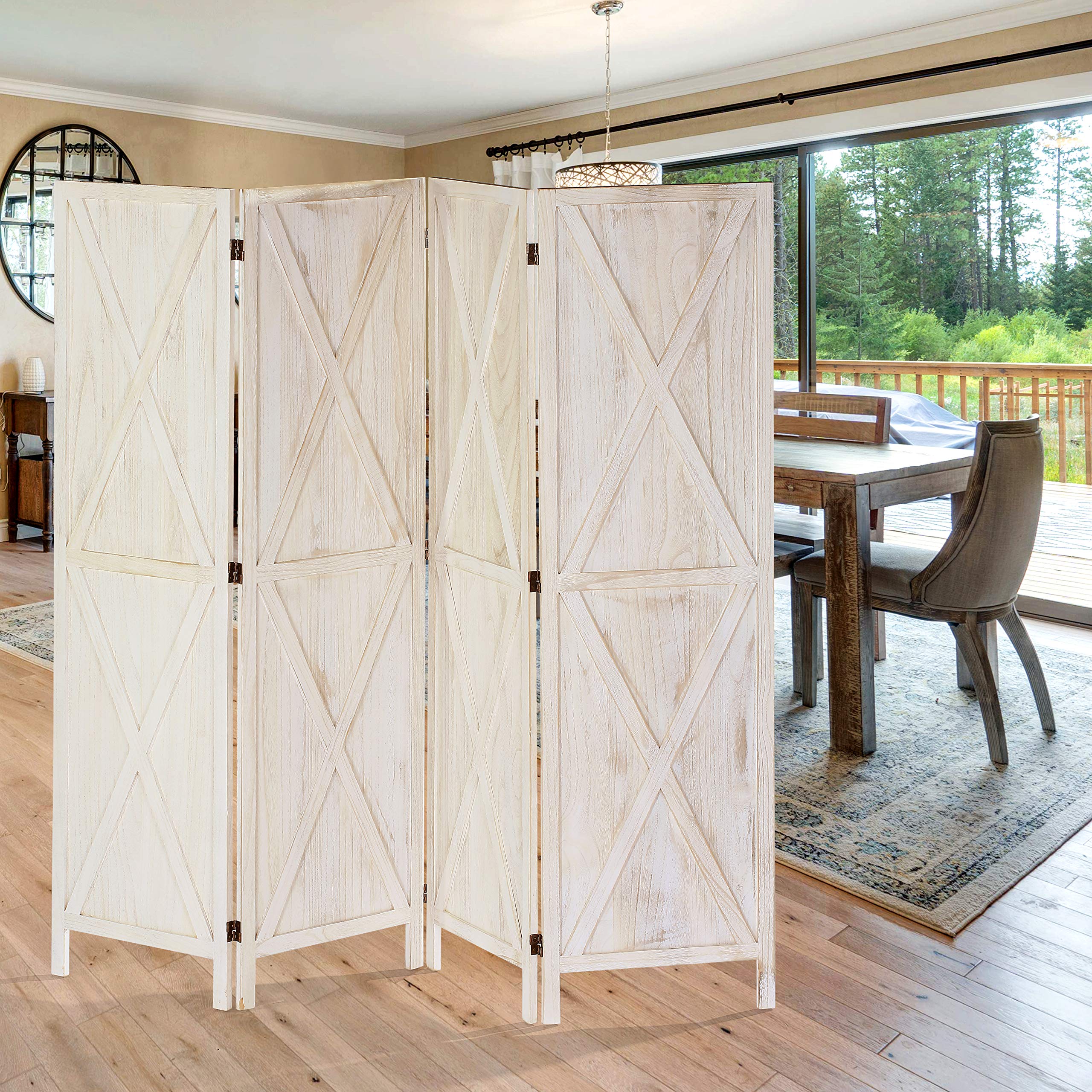 iVilla 5.8 Ft Tall Wood Room Divider, 4 Panel Rustic Folding Privacy