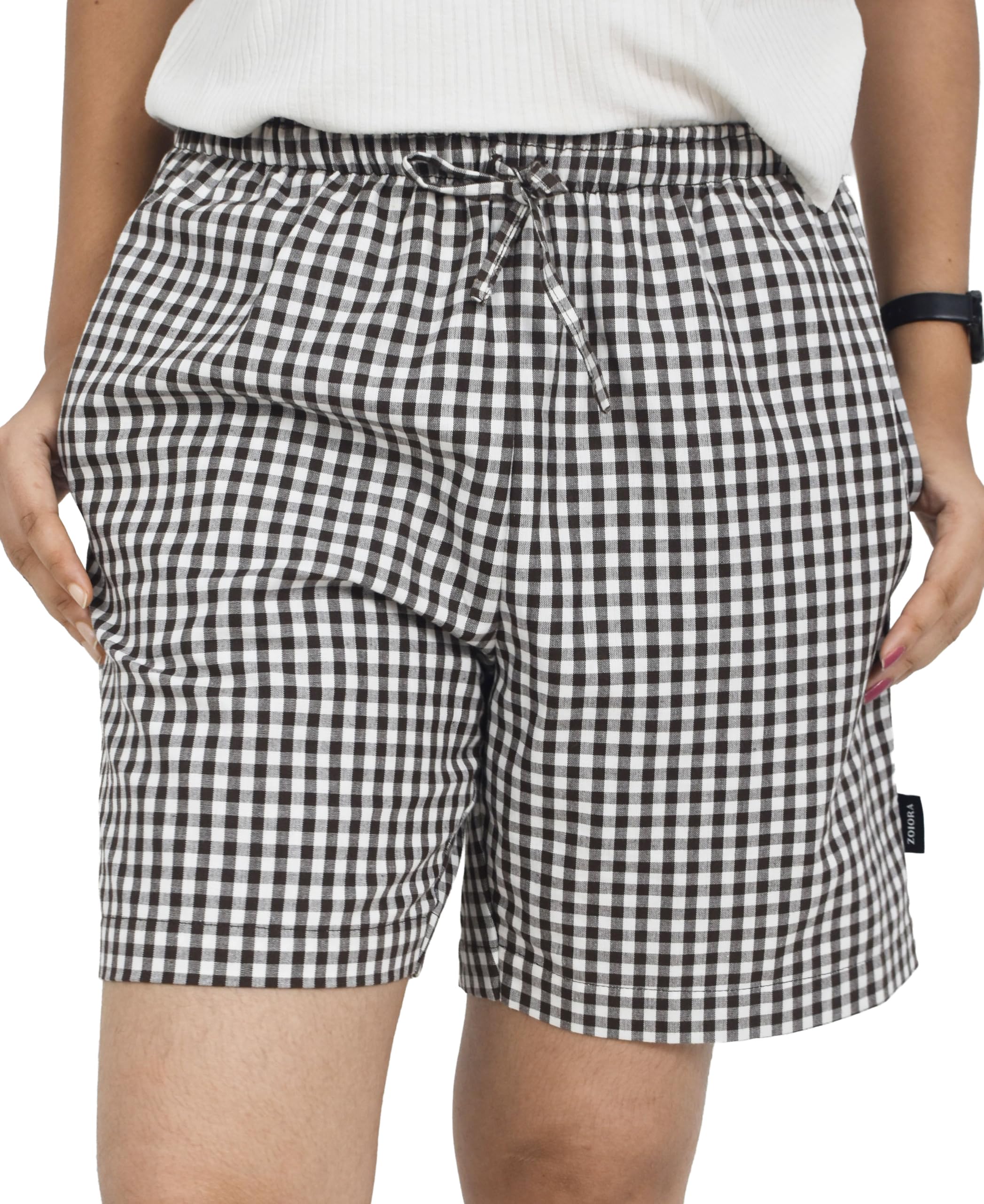 100% Pure Cotton Brown and White Checkered Shorts for Women | Premium Shorts for Women | Nightwear Lounge